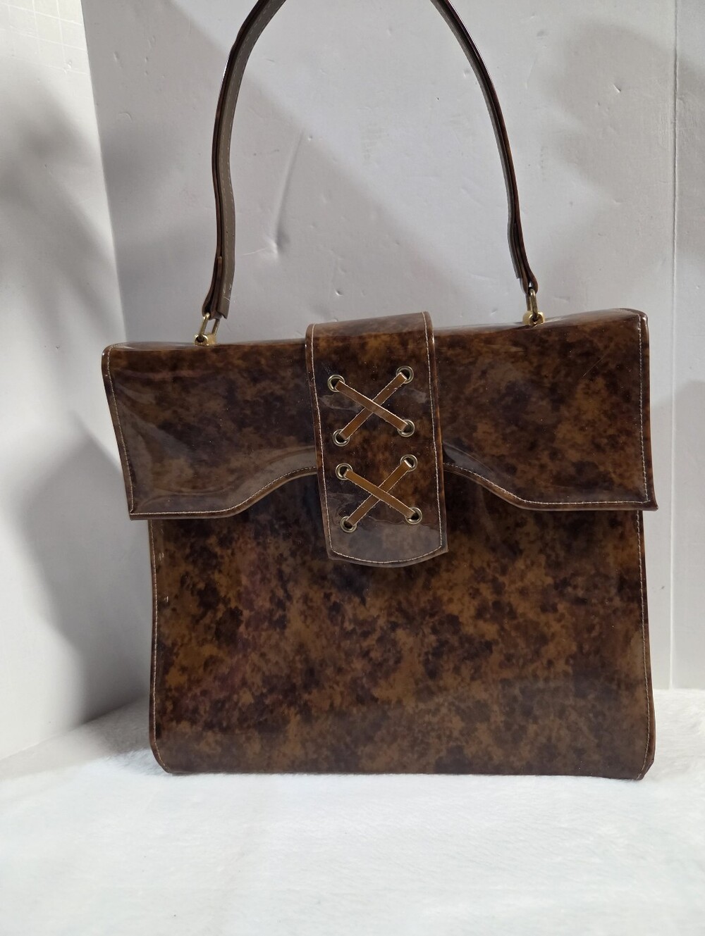 Vintage Brown Faux-Leather Top-Handle Bag